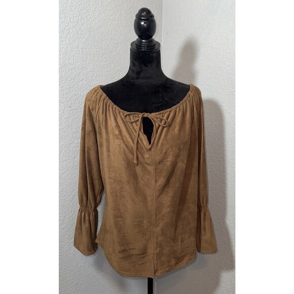 Faux Suede Bell Sleeve Boho Hippy Festival Brown Kookla Blouse - Picture 1 of 12